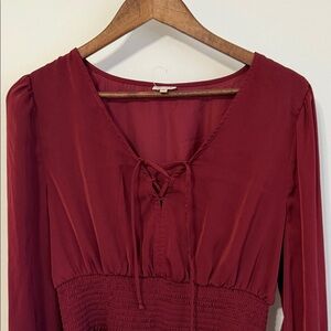 Self Esteem Deep Red Blouse with Smocked Waist